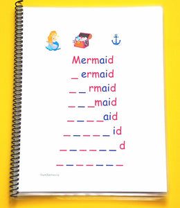 Mermaid themed kindergarten workbook, perfect for children aged 4-5 who are heading into kindergarten